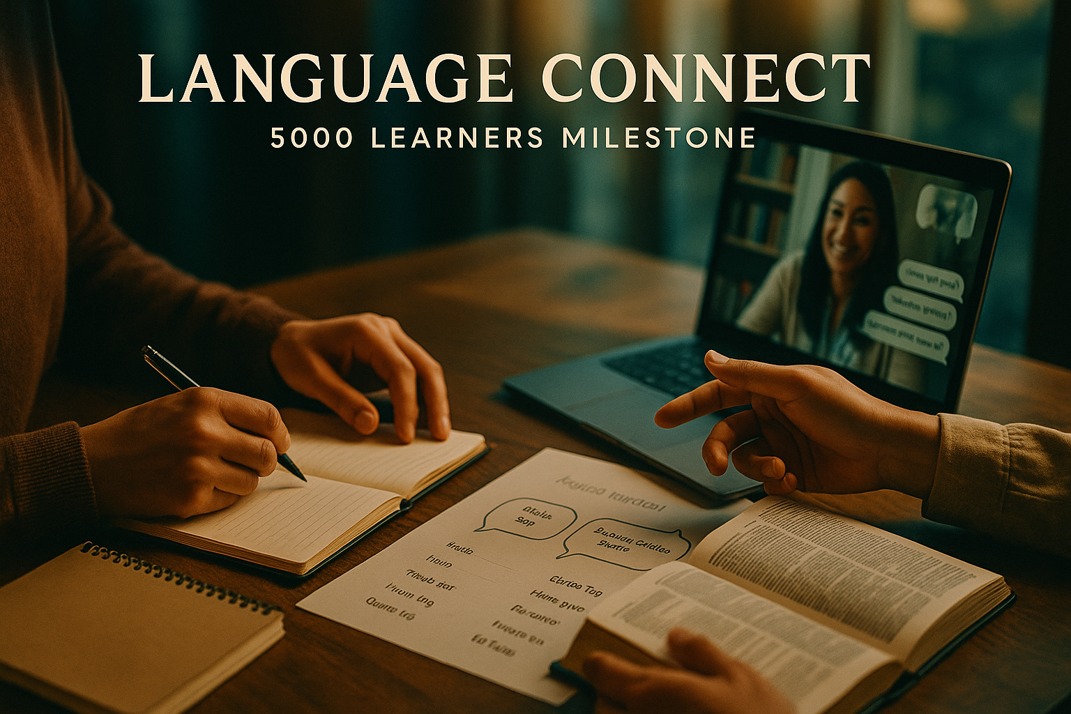 Language Connect volunteers and Ukrainian learners celebrating 5000 learner milestone
